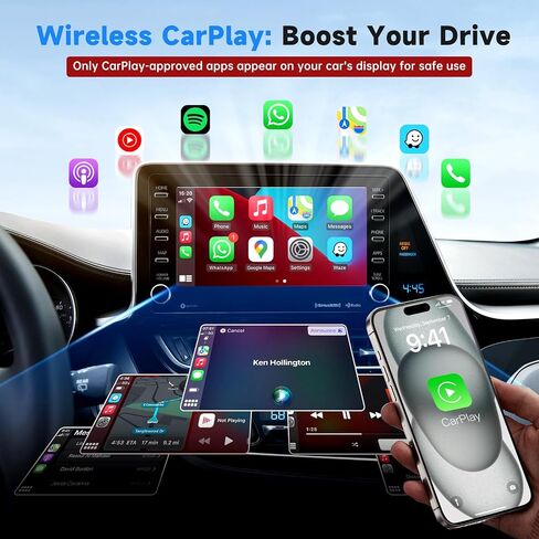 محول CarPlay اللاسلكي لهواتف iPhone، دونجل صغير جدًا 2 في 1 لجهاز Apple iOS10+، تحويل سلكي إلى CarPlay لاسلكي، اتصال فوري، مناسب للسيارات مع CarPlay مدمج، أسود in Kuwait