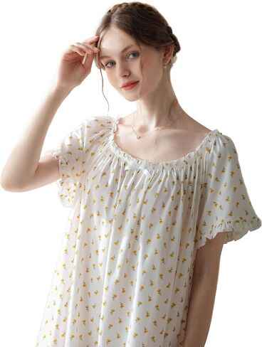 Women's Cotton Nightgowns Vintage Lightweight Gown Sets Short Sleeve Princess Nightdress in Saudi Arabia