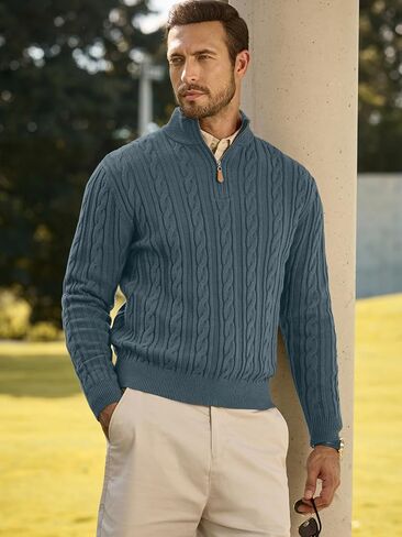 Jmierr Men Quarter Zip Pulover Sweater Sweater Sweater Cable متماسكة من طوق اللينات المحبوك in Saudi Arabia