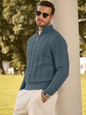 Jmierr Men Quarter Zip Pulover Sweater Sweater Sweater Cable متماسكة من طوق اللينات المحبوك in Saudi Arabia