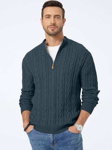 Jmierr Men Quarter Zip Pulover Sweater Sweater Sweater Cable متماسكة من طوق اللينات المحبوك in Saudi Arabia