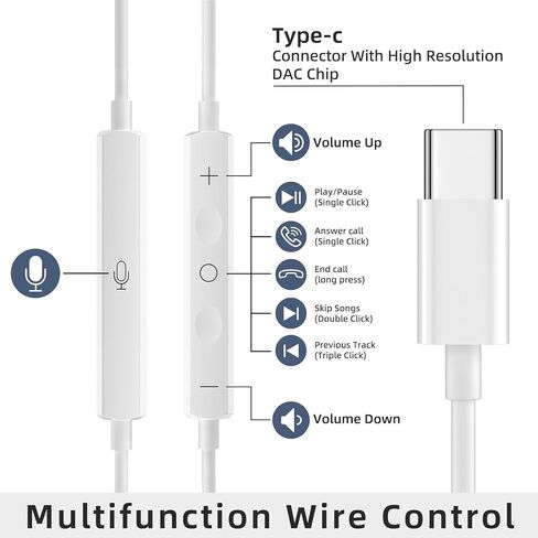 USB C Wired Headphone for iPhone：Headphones with USB-C Plug, Wired Ear Buds with Built-in Remote to Control Music, Phone Calls, and Volume[4Pack] in Saudi Arabia