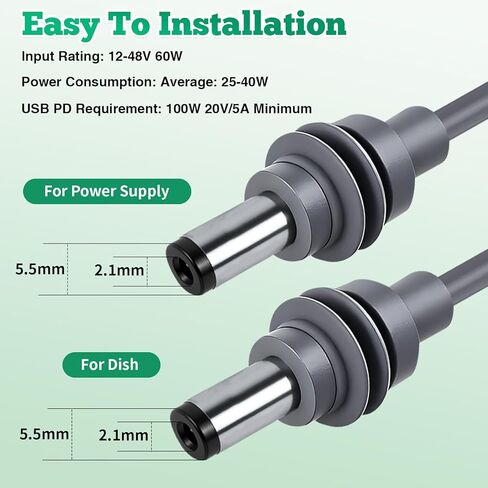 كابل طاقة من DC إلى DC لـ Starlink Mini 10 FT - سلك شاحن 12V/24V، ملحق محول السيارة العالمي، تصميم مقاوم للماء، متوافق مع مولد الطاقة الشمسية RV ومعدات التخييم الخارجية (DC إلى DC) in Kuwait