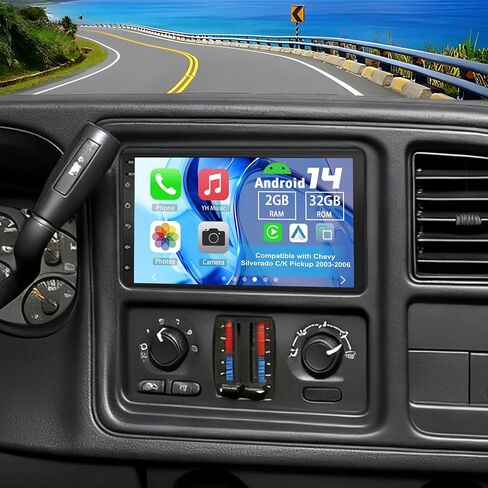 راديو ستيريو للسيارة Android 14 Double Din لسيارة Chevy Silverado C/K Pickup 2003-2006، 7 بوصة راديو سيارة مع تشغيل لاسلكي Android Auto GPS WiFi Bluetooth RDS DSP SWC Mic كاميرا احتياطية in Kuwait