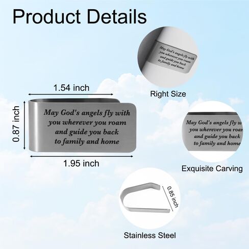 XQLZY Travel Angel Wherever You May Wander Engraved Stainless Steel Car Visor Clip, Funny Angel Safe Travels Driving Gifts for Family Friend Driver Women Men, New Driver Gifts in Saudi Arabia