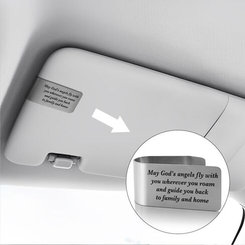 XQLZY Travel Angel Wherever You May Wander Engraved Stainless Steel Car Visor Clip, Funny Angel Safe Travels Driving Gifts for Family Friend Driver Women Men, New Driver Gifts in Saudi Arabia
