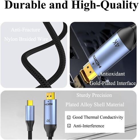 USB C to HDMI Cable 4K@60Hz, High-Speed Type C to HDMI Cord for MacBook, iPhone 16/15 Pro/Max, iMac, iPad Pro, Galaxy S24, Surface, Monitor, TV and More(1.5m) in Saudi Arabia