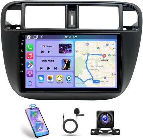 ستيريو سيارة لهوندا سيفيك 1996 1997 1998 1999 2000 2021 مع Carplay اللاسلكي وAndroid Auto، شاشة لمس 9 بوصة Android 13 Double Din مستقبل راديو السيارة GPS بلوتوث WiFi BT SWC كاميرا احتياطية، 2+32G in Saudi Arabia