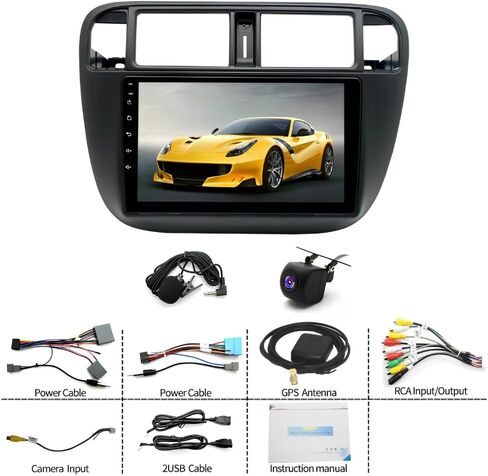 ستيريو سيارة لهوندا سيفيك 1996 1997 1998 1999 2000 2021 مع Carplay اللاسلكي وAndroid Auto، شاشة لمس 9 بوصة Android 13 Double Din مستقبل راديو السيارة GPS بلوتوث WiFi BT SWC كاميرا احتياطية، 2+32G in Saudi Arabia