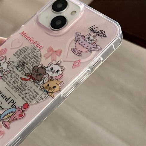 Pink Glitter Shiny Soft TPU Case with Beads Bracelet Lanyard for Apple iPhone 12 Pro Max Marie Cat Bow Heart Love Cartoon Anime Glittery Cute Lovely Adorable Pretty Girls Kids in Saudi Arabia