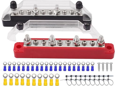 شريط حافلة 12 فولت 150 أمبير مع كتلة توزيع الطاقة غطاء 4 × 1/4 بوصة (M6) 6 × #8 (M4) كتلة توزيع لنظام الطاقة الشمسية البحرية لقوارب السيارات مع أطراف حلقية in Kuwait