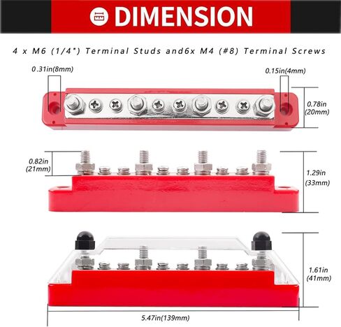 شريط حافلة 12 فولت 150 أمبير مع كتلة توزيع الطاقة غطاء 4 × 1/4 بوصة (M6) 6 × #8 (M4) كتلة توزيع لنظام الطاقة الشمسية البحرية لقوارب السيارات مع أطراف حلقية in Kuwait