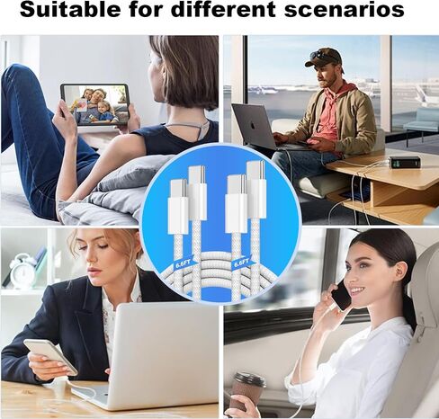 كابل USB C إلى USB C 60 وات (حزمة واحدة، 6.6 قدم)، كابل شحن سريع مجدول من النوع C إلى النوع C لهواتف iPhone 17 Pro Max/Air/17 Pro/17/iPhone 16 Pro Max/16 Pro/15 Plus/15 Pro Max، سلسلة iPad، سامسونج- أبيض in Saudi Arabia