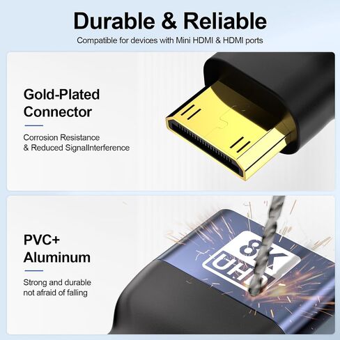 Mini HDMI to HDMI Adapter 2-Pack, 8K@60Hz 4K@144Hz 2K@240Hz, Gold-Plated Converter with 48Gbps HDMI 2.1 High-Speed, Bidirectional Adapter for DSLR Camera, Tablet, Laptop, HDTV, Projector, PS5, Xbox in Saudi Arabia