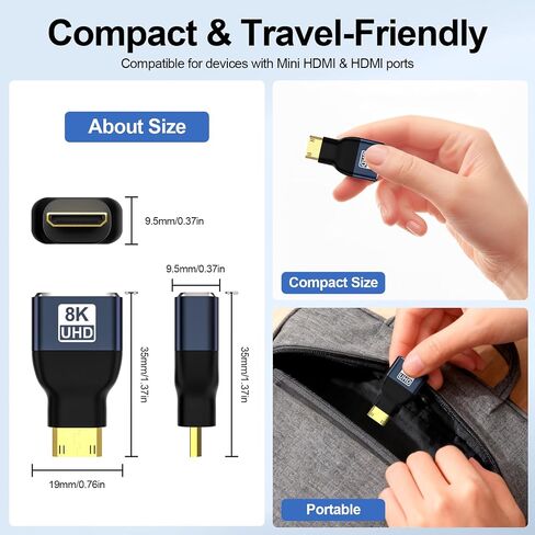 Mini HDMI to HDMI Adapter 2-Pack, 8K@60Hz 4K@144Hz 2K@240Hz, Gold-Plated Converter with 48Gbps HDMI 2.1 High-Speed, Bidirectional Adapter for DSLR Camera, Tablet, Laptop, HDTV, Projector, PS5, Xbox in Saudi Arabia