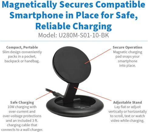 Eaton Tripp Lite Series Wireless Charger Stand, 20W Magnetic Charging Stand, MagSafe MFi Charging for Apple iPhone & AirPods, Adjustable Stand, 3ft Cable, White, 1-Year Warranty (U280MS-2N1-WH) in Saudi Arabia