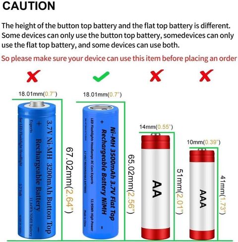 2 Pack 3500mAh 3.7V Battery Flat Top NI-MH Rechargeable with 2-Slot 18650 Battery Charger, 3.7Volt Batteries NIMH Large Capacity for LED Flashlight/Camera/Small Fan/Garden Light, NOT AA/AAA in Saudi Arabia