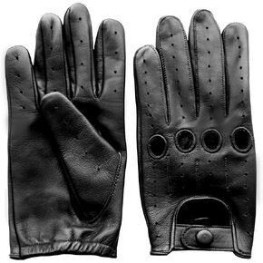 Men Driving Gloves Knuckle Holes Made of Genuine Sheep Leather Black