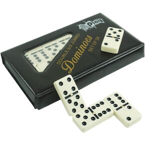 PUREPLAY Jumbo Classic Dominoes Double 6 Game Set，Ivory 28pcs Domino Set in Poatable PVC Case-Family Nights,Party Favors,Travel and Anytime Use,2-4 Players
