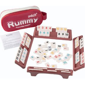 Smilejoy Rummy Cube Game,Travel Size Rummy Game with Canvas Bag,Mini Rummy Game for Adult and Kids,106 Tiles, 4 Playing Rack, 1 Dice (2-4 Players)