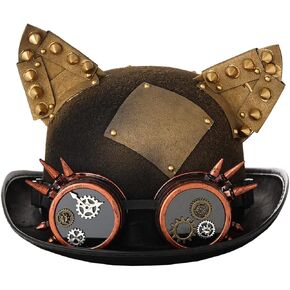 FAD-4U Steampunk Cat Ear Top Hat with Removable Goggles For Unisex Halloween Costume Cosplay Headwear
