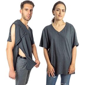 Inspired Comforts Right Shoulder & Side Access Post Surgery & Rehab Unisex Snap Shirt(3XL, Grey)