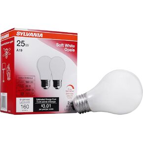 SYLVANIA Incandescent Light Bulb, 25W A19, Dimmable, Medium Base, 160 Lumens, 2850K, Soft White - 2 Count(Pack of 1)(10562)