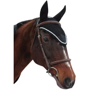 Equine Couture Fly Bonnet with Silver Rope - Pony Color - Black, Size - Cob