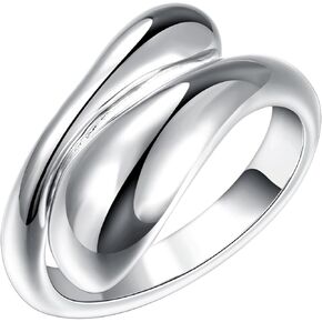 925 Sterling Silver Adjustable Water Droplet Rings Handmade Thumb Band Statement Ring for Women Girls