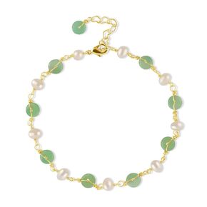 Green Jade Ankle Bracelet Freshwater Pearl Footwear Chain for Women Adjustable Summer Beach Jewelry Gift for Her