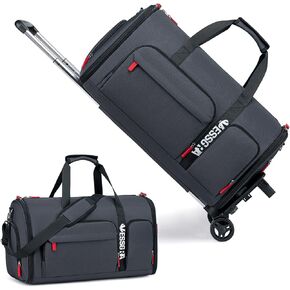 Rolling Garment Bags for Travel, Garment Bag with Wheels, Convertible Garment Duffel bag, Carry On Garment Bag with Shoe Compartment, Rolling Duffel Bag with Detachable Trolley System-Black