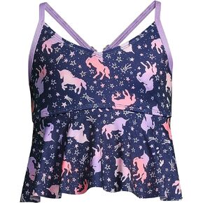 Lands' End G Ruffle Tankini Top Deep Sea Navy Unicorns Kids 10