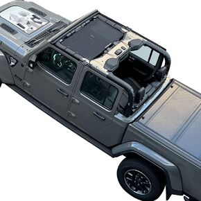 Shadeidea JT Sun Shade Top Sunshade Compatible with Jeep Gladiator Top Shade Mesh Screen Roof Cover (2018-2023)- Wind Noise UV Blocker with GrabBag Pouch -10 Year Warranty- Black -Front+Rear (2 Pcs)