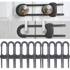 Sliding Cabinet Locks for Babies, Baby Proofing Adjustable U-Shaped Baby Safety Latches for Handles Knobs Drawers, Fridge, Closet, Cupboard, Closet with Secure Lock Buttons,10Pack(Grey)