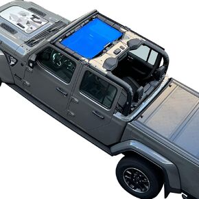Shadeidea JT Sun Shade Top Sunshade متوافق مع Jeep Gladiator Top Shade Mesh غطاء سقف الشاشة (2018-2023) - مانع ضوضاء الرياح للأشعة فوق البنفسجية مع حقيبة GrabBag - ضمان 10 سنوات - أسود - أمامي + خلفي (قطعتان)