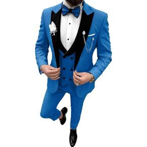 Wangyue Tuxedo for Men Slim Fit 3 Piece Suits Formal Wedding Groomsmen Suit Peak Lapel Prom Tuxedo Suits with Bow Tie