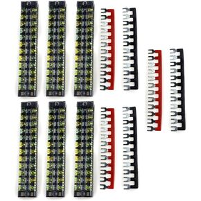 XINGYHENG 12pcs ( 6 Set ) 600V 25A 12 Positions Double Row Screw Terminal Strip and 400V 25A 12 Positions Red / Black Pre-Insulated Terminal Barrier Strip