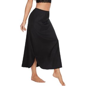 MANCYFIT Long Half Slip for Women Under Dress Satin Slip Skirt Extenders 36" Maxi Underskirt