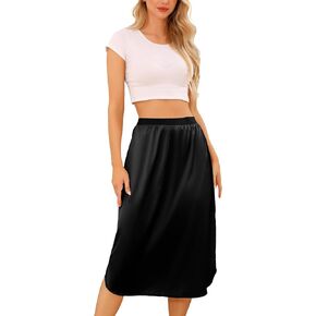 Vlazom Women's Satin Half Slip Under Slip Long Underskirt Half Slips for Under Dresses Slip Side Slit Size S-XXL