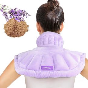 Comfheat Heating and Cooling Neck and Shoulder Wrap, Weighted Microwavable Neck Warmer Wearable Hot & Cold Compress Pad for Shoulder Neck Pain Relief, Cervical Neck Heating Pad, Lavender Aromatherapy
