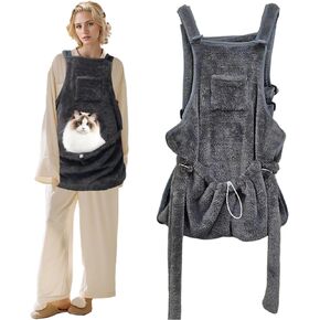 Cat Sling Carrier Chest Apron with Adjustable Shoulder Straps and Waist-Neacus Cat Carrier Sling Pouch-Chest Cat Carrier Hands Free Cat Holder Sling-with Cat Snack Pocket,for Small Dogs,Cats(Grey)