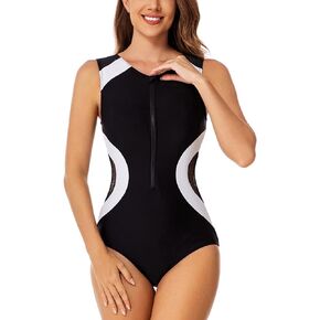 SEAUR Women’s One Piece Sleeveless Rash Guard Swimsuits UV Sun Protection Bathing Suit Zipper Printed Surfing Swimwear