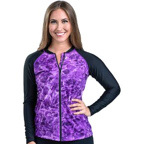 Aqua Design Women’s Full Zip Long Sleeve Rash Guard: Front Zipper Swim Shirt
