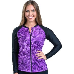 Aqua Design Women’s Full Zip Long Sleeve Rash Guard: Front Zipper Swim Shirt