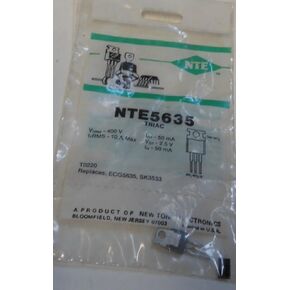 NTE Electronics NTE5635 Triac, TO-220 Package, 10 Amp, 400V