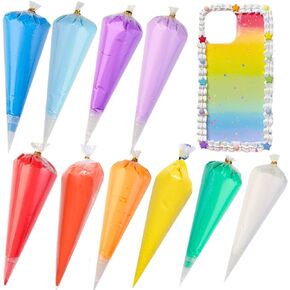 ASTRYAS 10 PCS 100g Decoden Cream Fake Whipped Cream Glue Kit, Simulation Frosting Rainbow Whipped Clay with 20 Decorating Tips Charms for Phone Case DIY Cupcakes(3.5 oz)