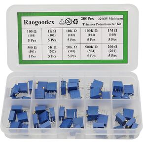 Raogoodcx 50Pcs 100 to 500K ohm 3296W Multiturn Trimmer Potentiometer Assorted Kit Variable Resistor 10 Value