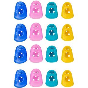JANKOW 16 Pcs Finger Tips 4 Sizes Anti-Slip and Reusable Silicone Fingertip Protector Guard Pads for Paper Sorting, Collating, Sewing, Solder Anti Scalding, Money Counting, Guitar Playing - Blue, Aqua