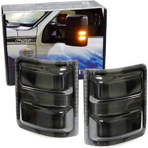 iJDMTOY (2) Smoked Lens Amber LED Side Mirror Marker Lamps Compatible With 2008-2016 Ford F250 F350 F450 Super Duty