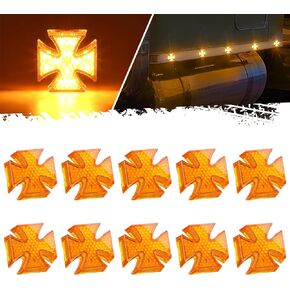 Partsam 10Pcs 2 inch Cross Amber 12 LED Side Marker Clearance Lights with 2 Bullet Plugs IP67 Waterproof for 12V-24V Trailer Truck RV Camper
